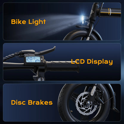 VIPDRIVE Zypho Adult Electric Bike, 500W peak motor, 36V 7.8Ah battery, 14"Tire Commuter E-Bike,20MPH,UL2849, 1-Year Warranty