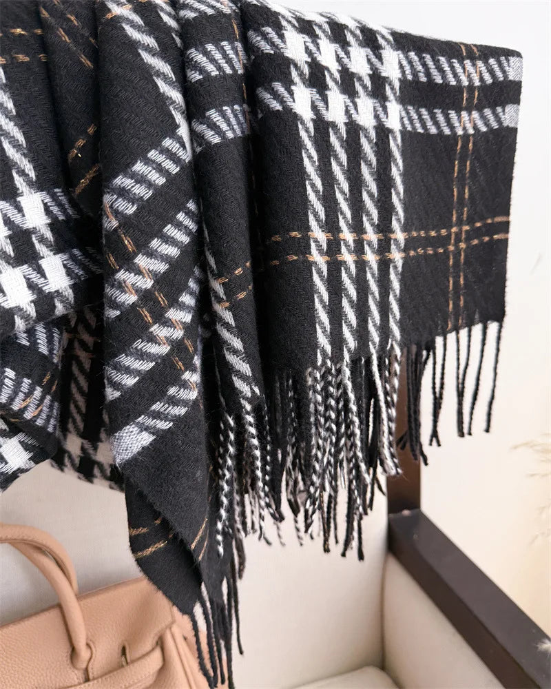 Houndstooth Scarf Men Women Autumn Winter Cashmere Scarves Wrap Student Fashion Thicken Warm Long Tassel Shawl Lady Bufanda New