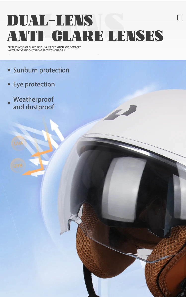 UCHOOSE 3/4 Open Face Motorcycle Helmets With For Men Women Vintage  Moto Bike Cascos Scooter Protective helmets