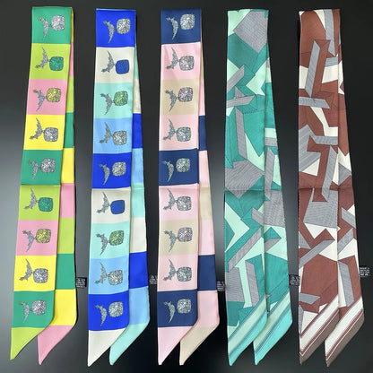 Luxury Brand Horse Bag Scarf 2024 New Design Womens Silk Scarf Fashion Head Scarf Headwear Long Skinny Scarves Bag Accessories