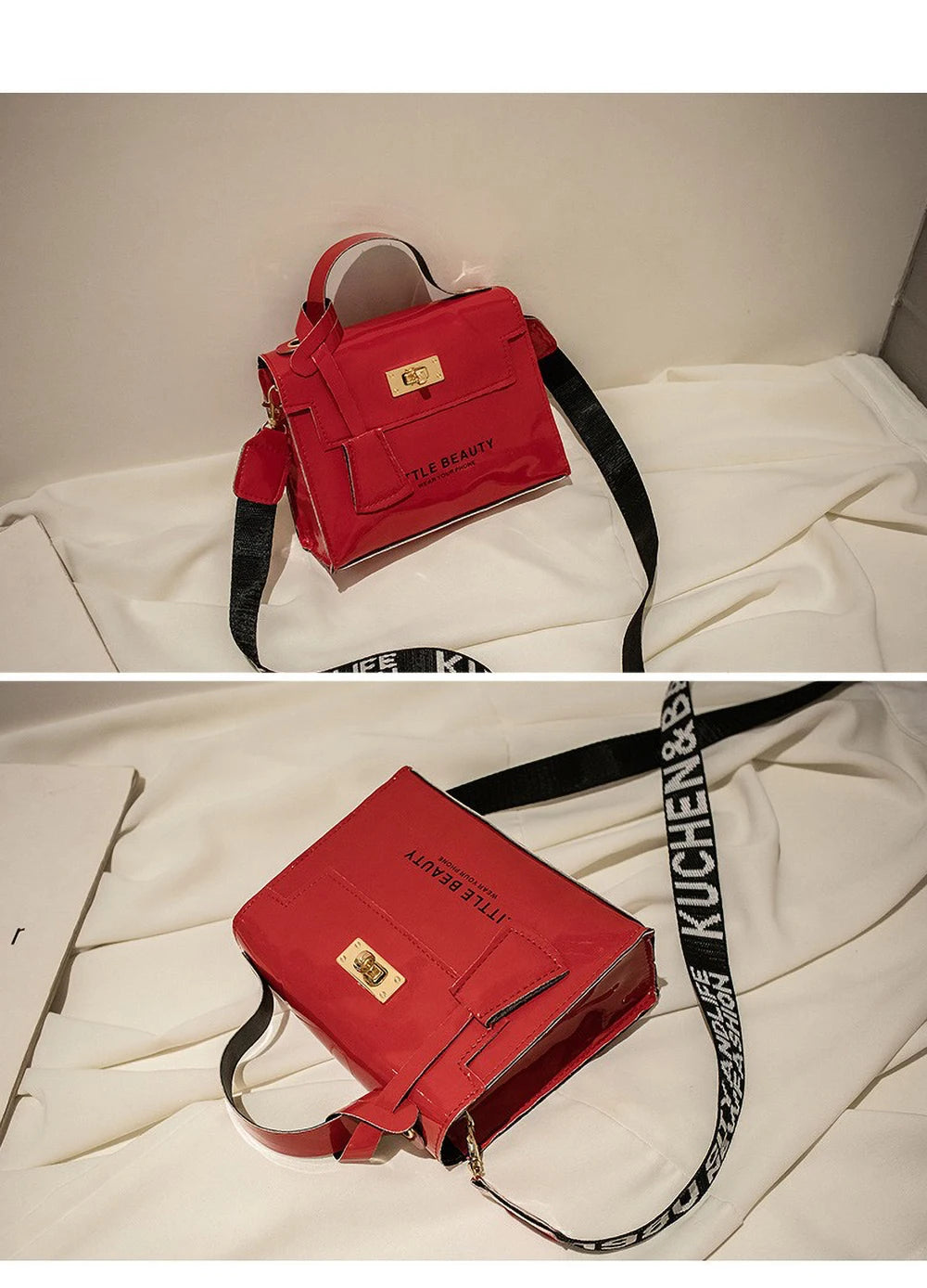 Bright Leather Kelly Bag - Printed Shoulder Crossbody Purse, Women's Easy-to-Match Fashion Handbag