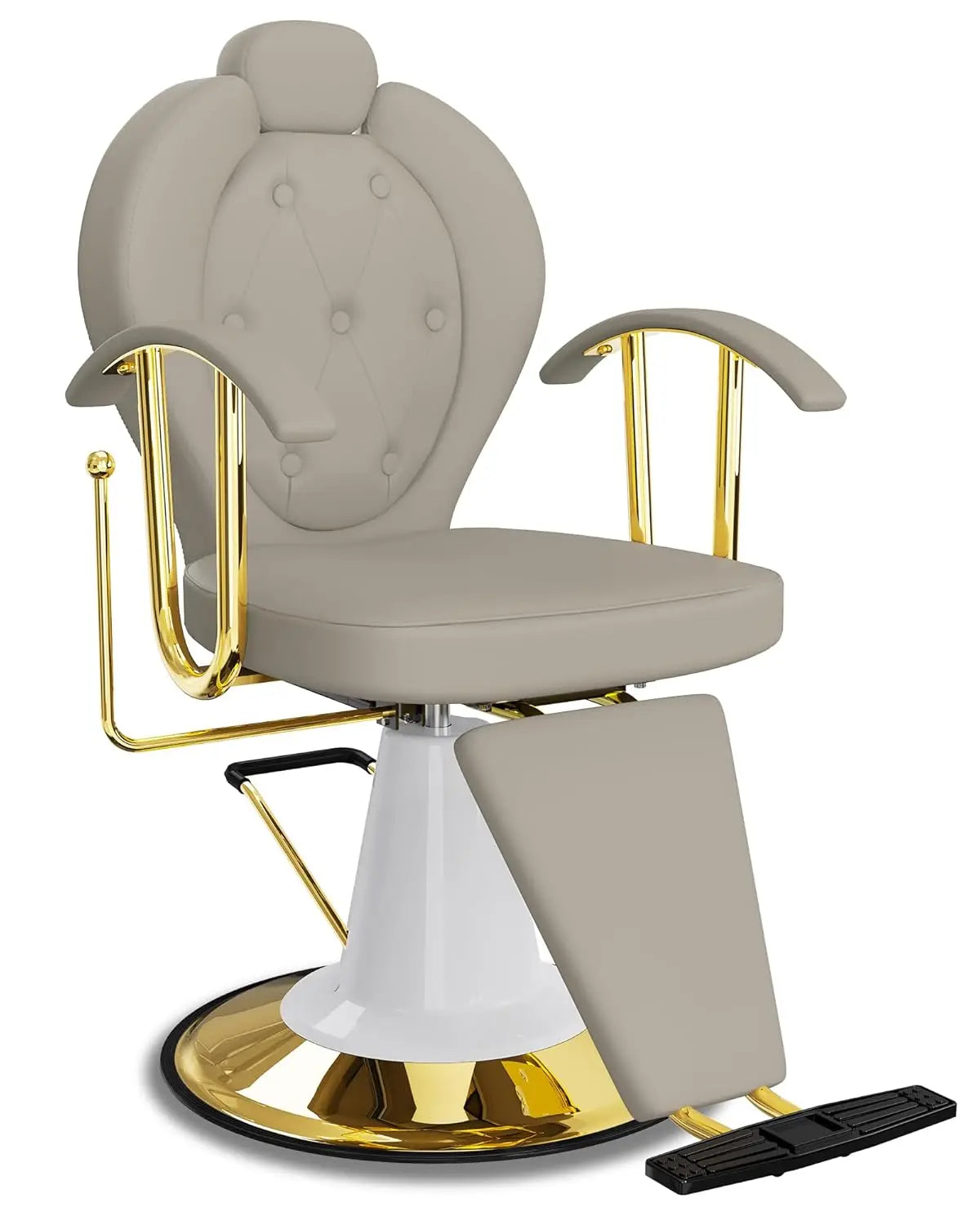 Cream Reclining Salon Chair Hydraulic 360° Swivel Adjustable Headrest 440lbs Capacity Barber Styling Seat, Customized