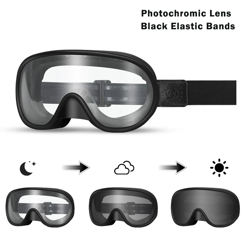 Vintage Motorcycle Goggles Over Glasses Photochromic UV400 Dirt Bike Goggles for Men Women Dual-Cycle Defogging Racing Glasses