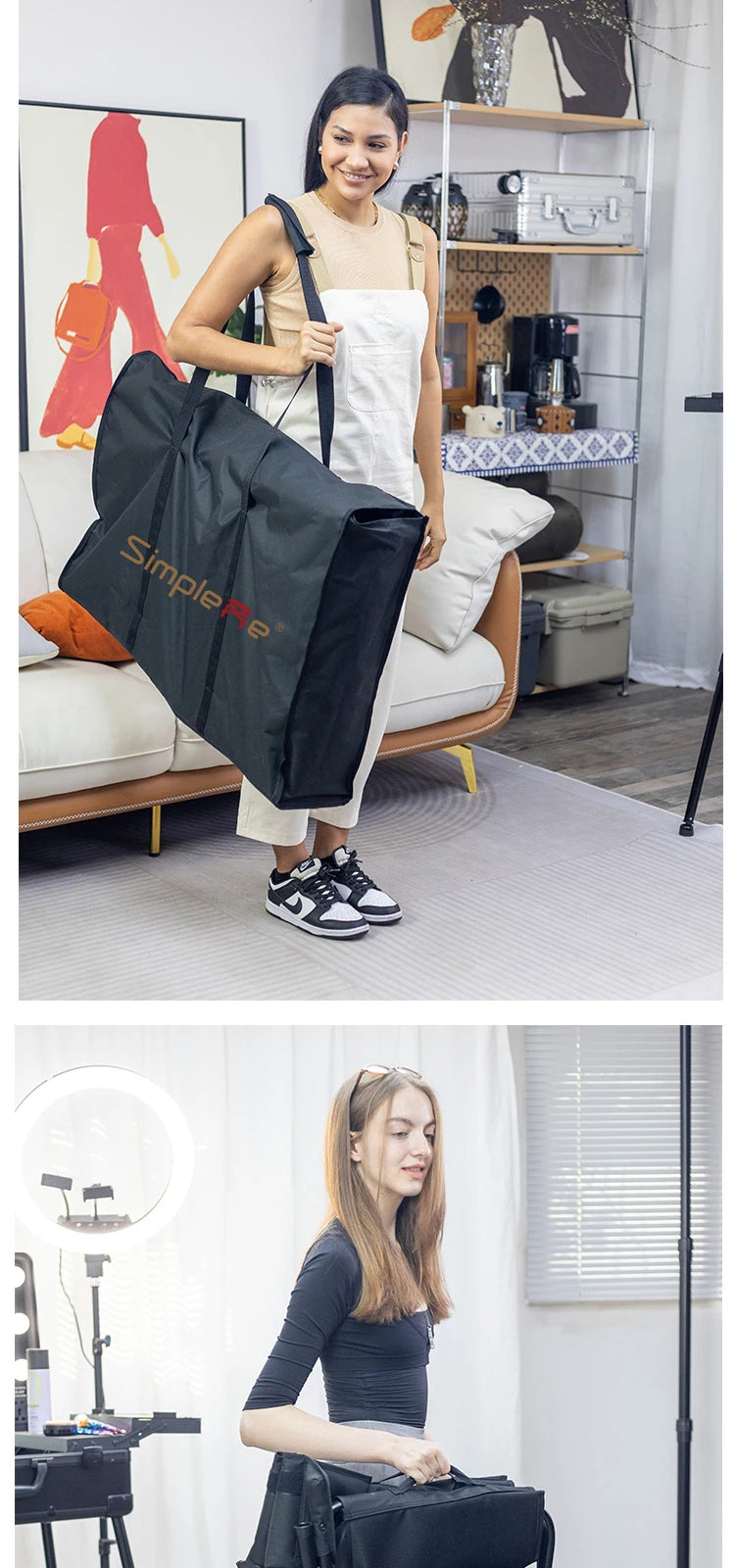 Simpleme Lightweight Aluminum Portable Folding Tall Director Adjustable High Makeup Artist Chair With Headrest