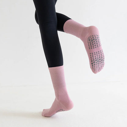 5 pairs Women Anti-skid Yoga Socks Grips Cotton Mid-tube Bottom Breathable Fitness Dance Barre Workout Pilates Socks 8 Colors