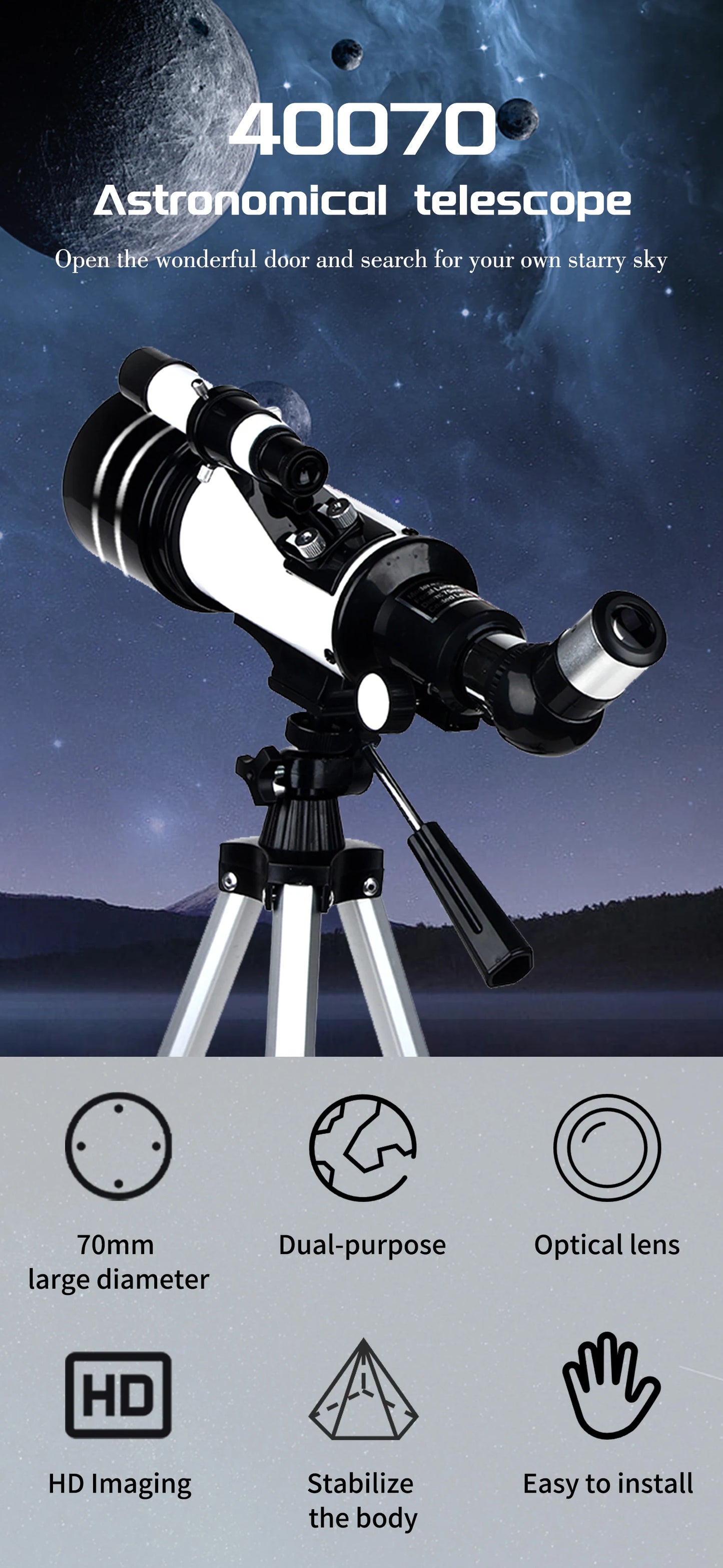 16-120x70mm Astronomical Telescope for Kids & Adults Aperture 400mm refractor Refracting Telescope for Beginners in Astronomy