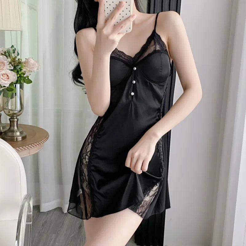 Female Nighty&Robe Set Lingerie Sexy Lace Trim Nightgown Sleepwear Spring Summer Kimono Gown Bathrobe Loose Homewear Pajama