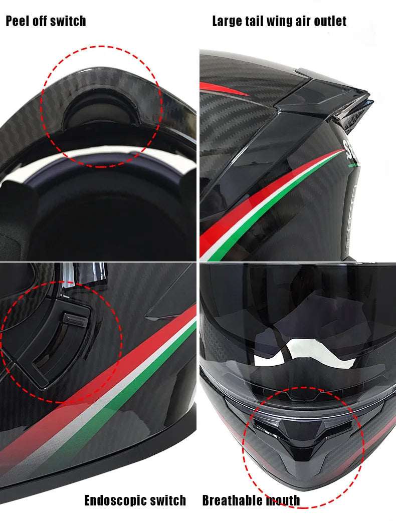 Small Modular Electric Motorcycle Helmet Bluetooth Dual Visor Helmet with Large Rear Wing 3C DOT Certified Safety Gear