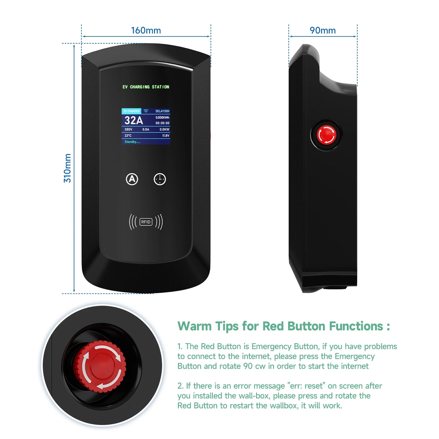 Puppyfc EV Charger 32A 7.6KW Electric Vehicle Car Charger EVSE Wallbox 11KW 22KW 3Phase Type2 5m IEC62196-2 Socket APP Control