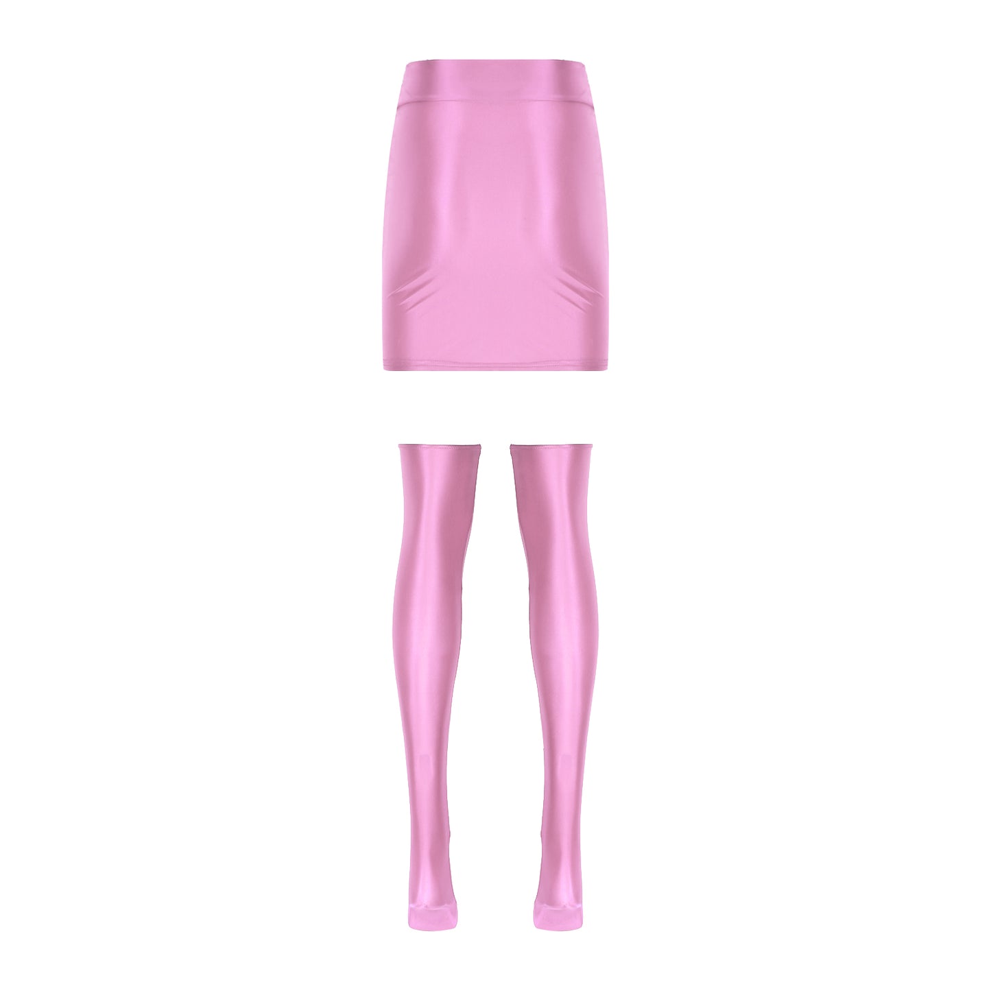 Womens Glossy Nightclub Outfit Shiny High Waist Mini Skirt with Stockings Set Rave Party Cheer Booty Workout Pole Dance Clubwear