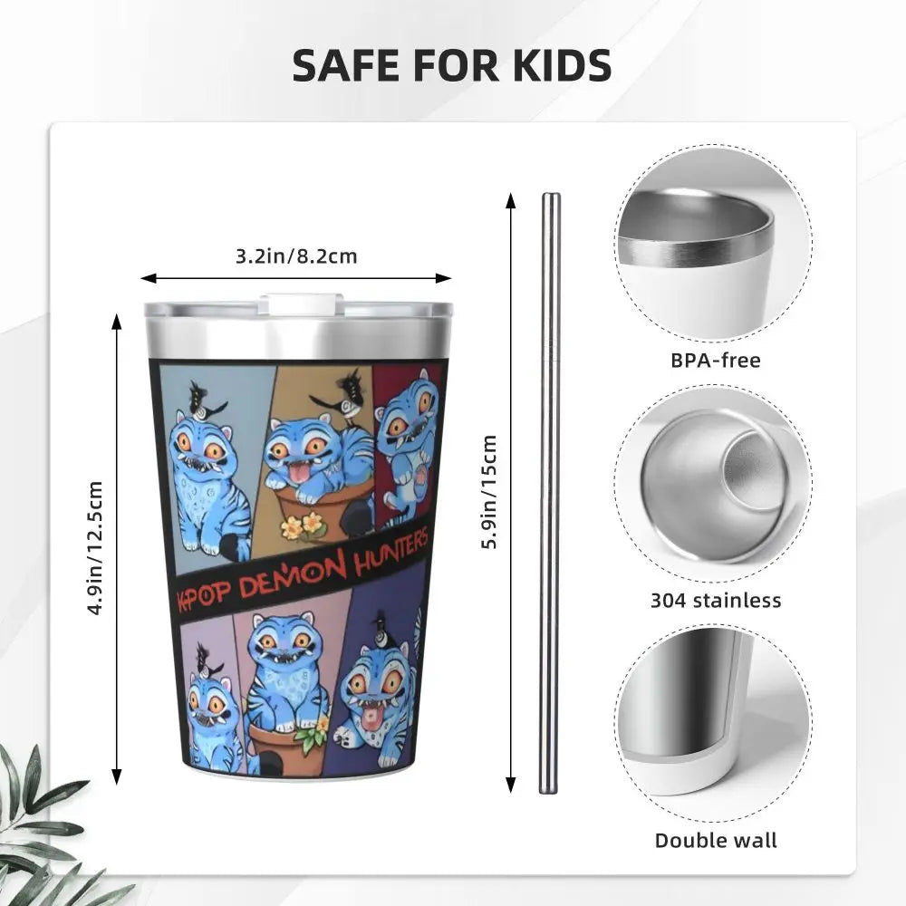 Mystery Saja Boys Kpop Demon Hunters Tumbler With Straw For Kids Stainless Steel Travel Mugs Double Wall Vacuum Insulated 12oz