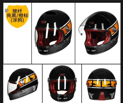 BEON Lightweight Fiberglass Full Face Helmet for Men Women Retro Motorcycles Helmet Cool and Personalized Karting Helmet B510