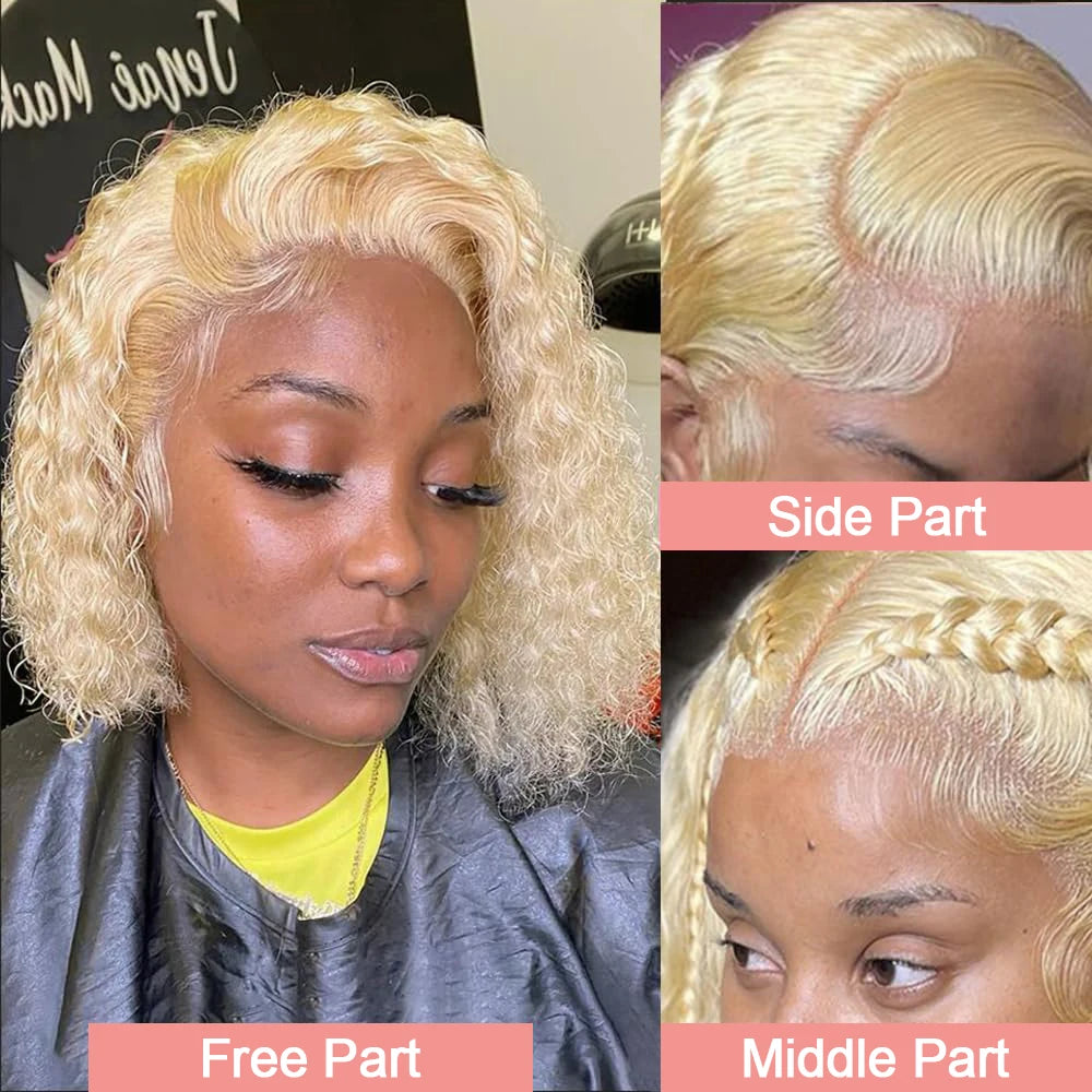 613 Honey Blonde 13x6 HD Lace Frontal Wig Human Hair Curly 10inch Deep Wave Brazilian bob Colored 13x4 Lace Front Wigs For Women