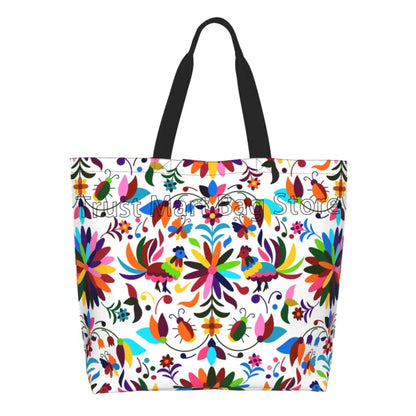 Mexican Ethnic Flowers Tote Bag Large Capacity Zipper Women Grocery Bags Purse Shopping Handbags Casual Travel Shoulder Bag