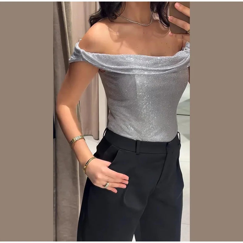 Chic Sequin V-neck Dress Women Sexy Sleeveless Pleated Waist-cinched Empire Dresses Elegant Party Spring New Lady Gown 2026