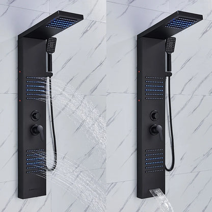 Black LED Shower Panel Tower System Rain Waterfall Shower Column Hydroelectricity Massage Body Spa Bath Shower Faucet Mixer