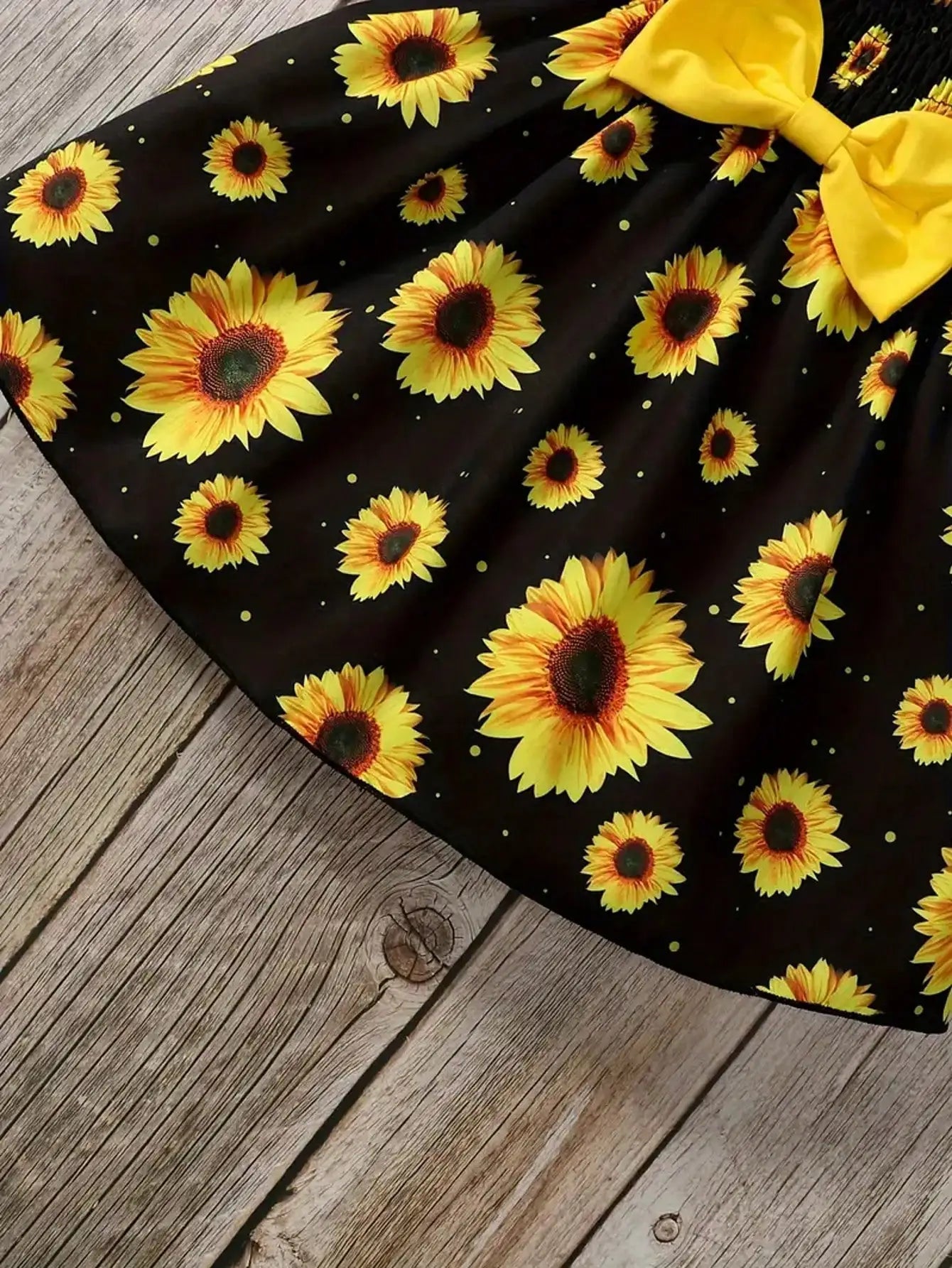 2026 Girls' Leisure New Spring and Summer Sunflower Printed Bow Decoration Strap Loose Comfortable Dress Small Skirt