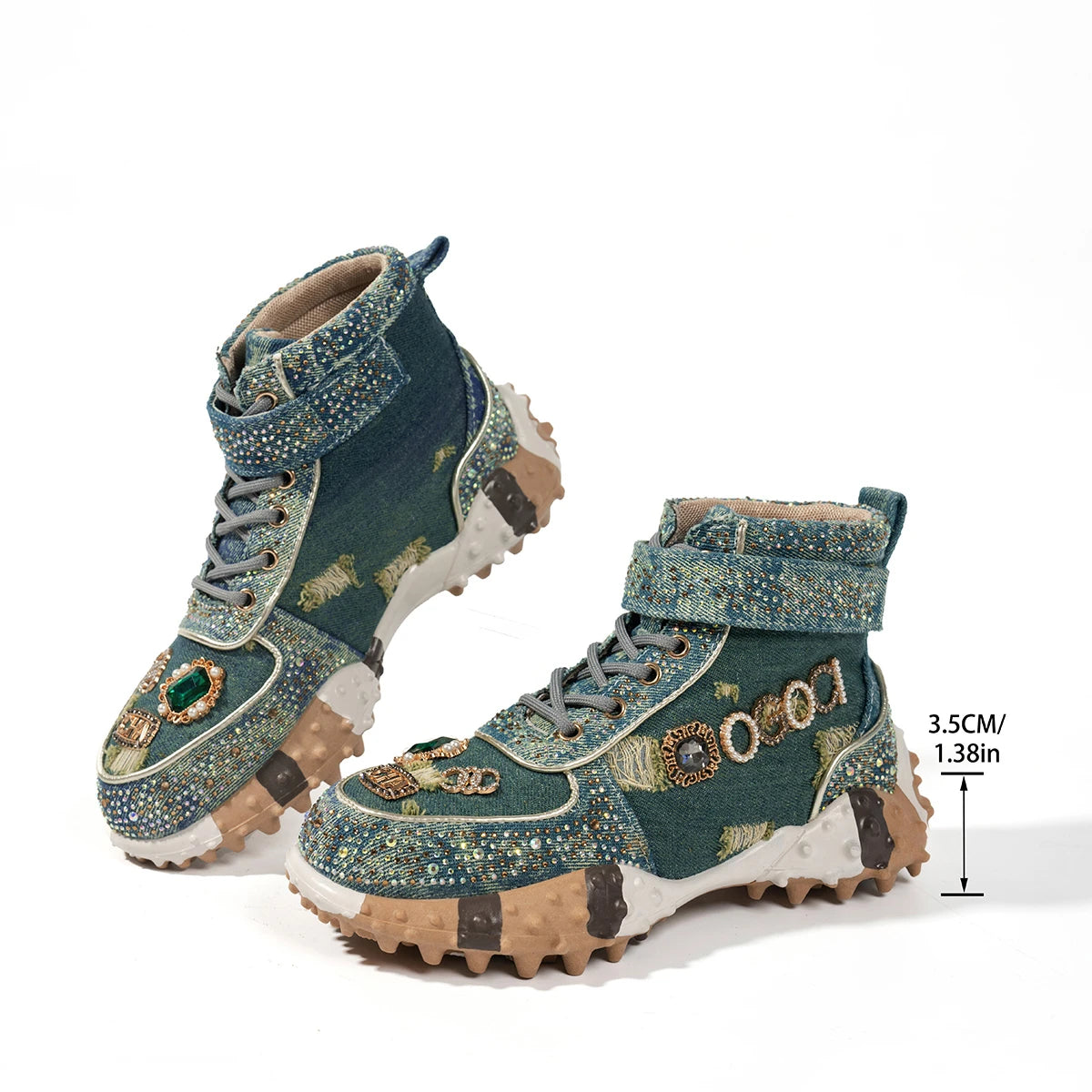 Luxury Rhinestone Casual Women's Sneakers High Top Thick Bottom Loafers 2026 Fashion Comfort Lace Up Women Shoes Tênis Feminino