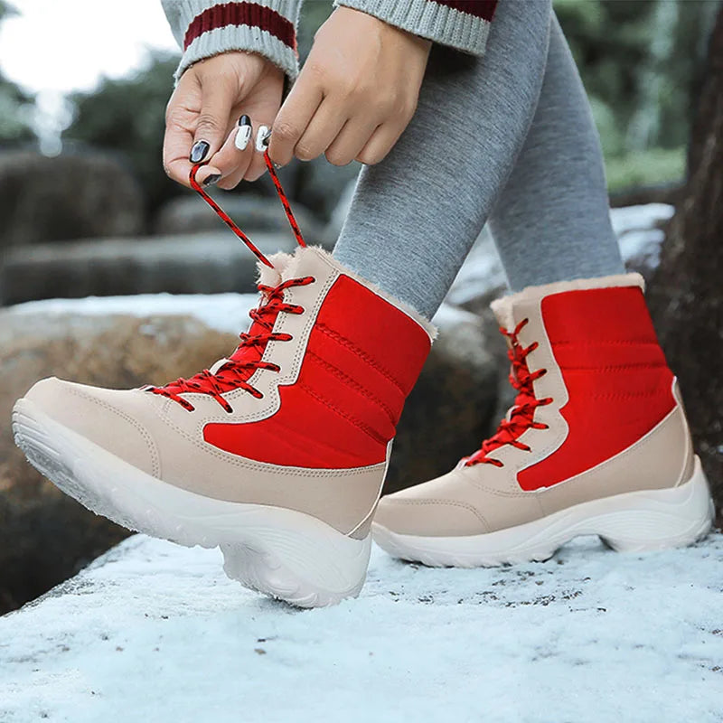 Snow Boots Woman Solid Shoes Woman Lace-Up Ladies Shoes Soft Ankle Boots Warm Lightweight Winter Ladies Boots Botas Mujer