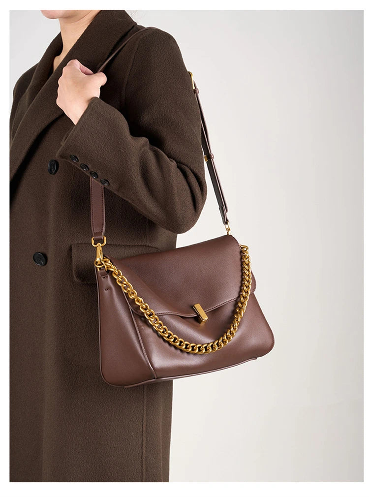 Toptrends Genuine Leather Large Chain Shoulder For Women 2026 Luxury Designer Office Messenger Bags Satchel Cow Ladies Handbags