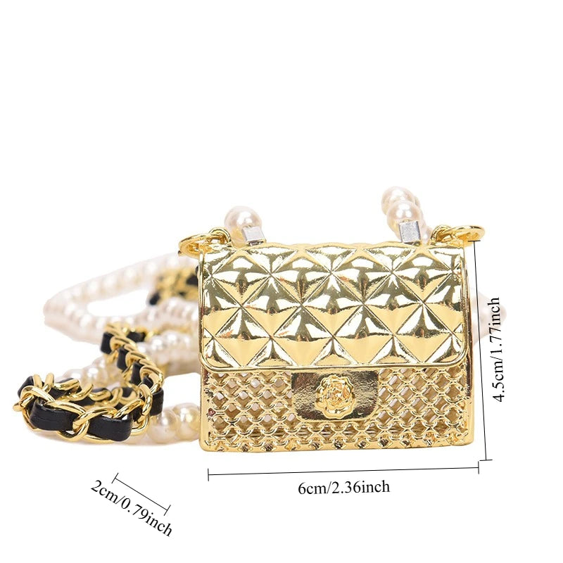 Mini dinner bags for women fashionable metal small box bag designer pearl chain shoulder bag clothing accessories crossbody bag