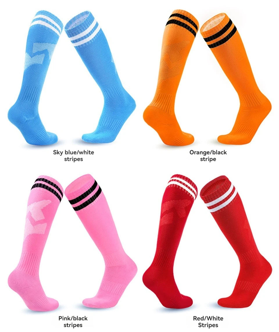 Loogdeel Kids Youth Adult Soccer Socks Stripe Knee High Softball Baseball Sports Socks Breathable Football Socks for Men Women