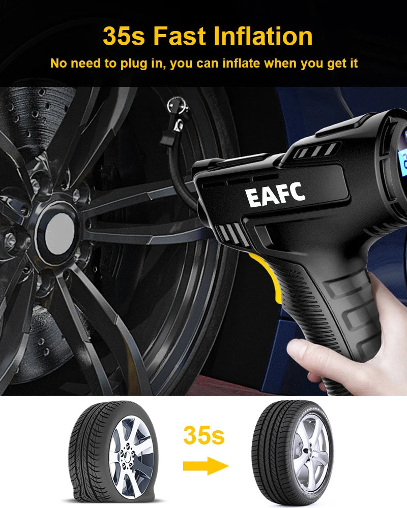 EAFC 120W Handheld Air Compressor Wireless/Wired Inflatable Pump Portable Air Pump Tire Inflator Digital for Car Bicycle Balls