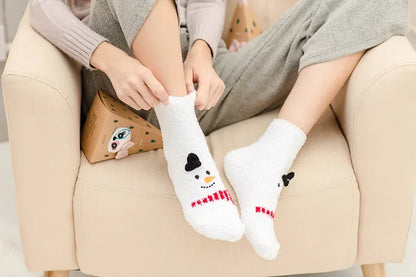 1 Pairs Box Christmas Socks Women Cute Thermal Fluffy Fuzzy Soft Velvet Thermo Sleep Sock Thick Warm Winter Socks New year Gift