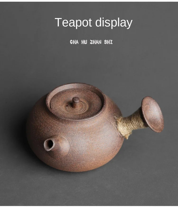 Jingdezhen Handmade Pottery Japanese Style Side Handle Teapot Raw Ore Pottery Clay Material Retro Rough Pottery Health Tea Maker