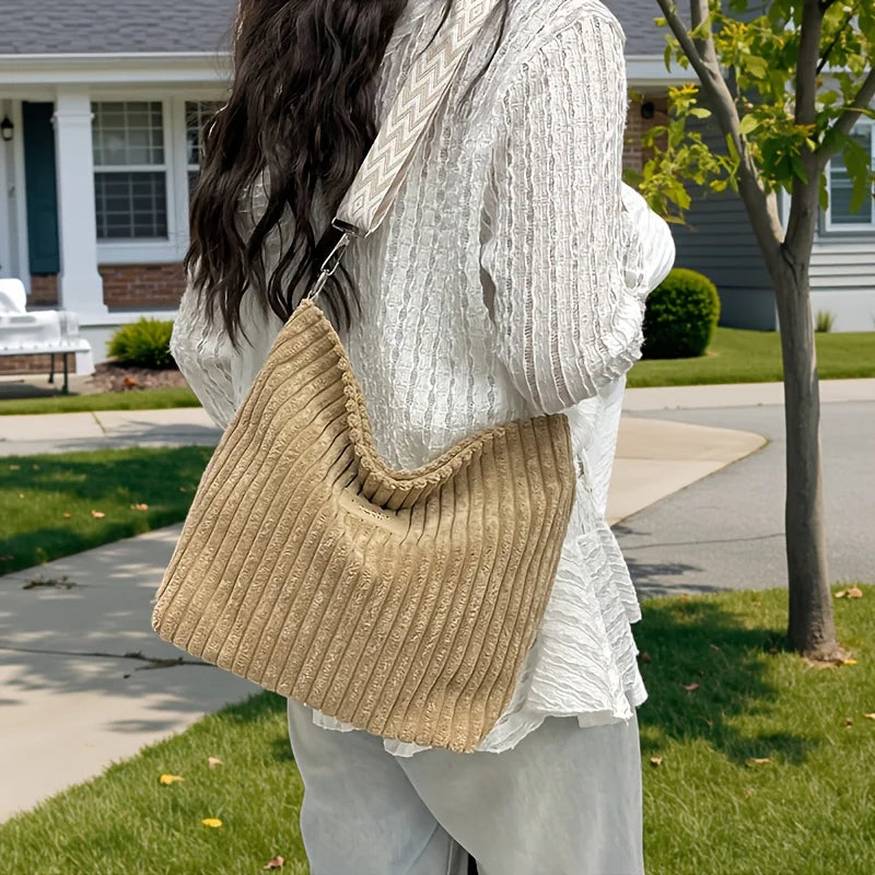 Solid Color Corduroy Messenger Bag Versatile Handbag Women Shoulder Crossbody Bags Casual Chic Bucket Women‘s Bag Bolsos Mujer