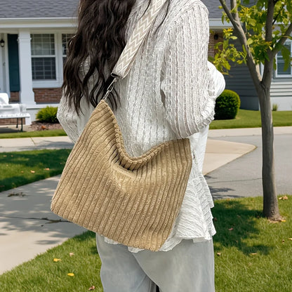 Solid Color Corduroy Messenger Bag Versatile Handbag Women Shoulder Crossbody Bags Casual Chic Bucket Women‘s Bag Bolsos Mujer