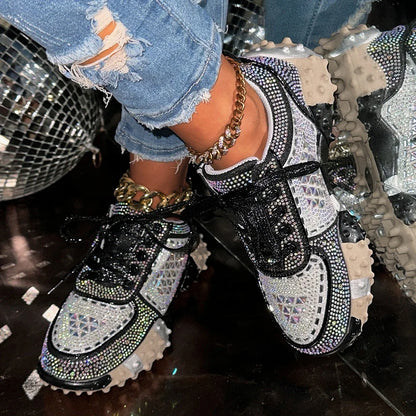 Women's Sport Shoes Crystal Sneakers Casual Flats Platform Shoes Woman 2025 Designer Brand Hiking Running Shoes Mujer