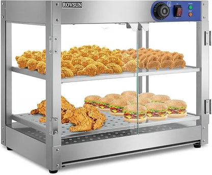 Food Warmer Display Pizza Warmer, Commercial Countertop Food Warmer Electric with Removable Shelves LED Lighting Glass Door, Pa