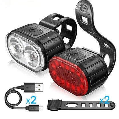 USB Rechargeable Bicycle Lights Bike Safety Warning Lamp Outdoor Waterproof Cycling Flashlight For Mountain And Road Bikes