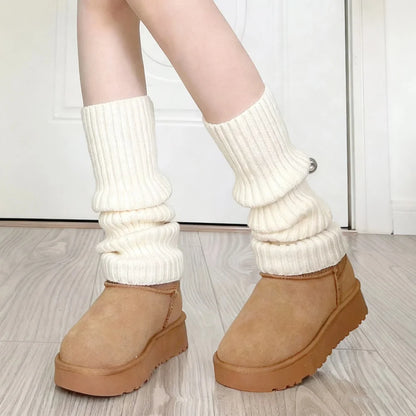 4 Pairs of Autumn and Winter Fashionable Women's Solid Color Vertical Stripe Socks With Y2K Style Warm Leg Protection Socks