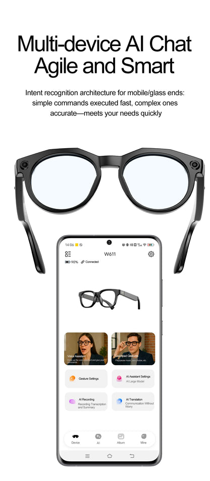 2026 New 4K HD AI Smart Glasses Chat GPT 800MP HD Camera Bluetooth Call 290mAh Battery 4GB Voice Assistant Control Smart Glasses