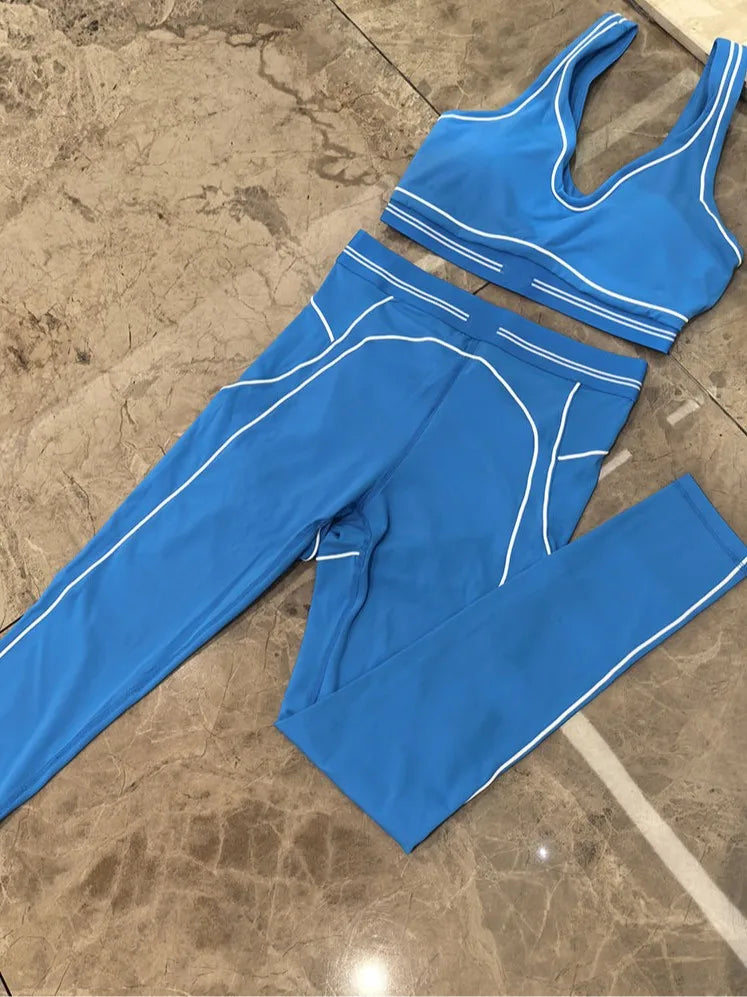 2026 Summer New Women's Sports Line Splicing Bra High Waist Yoga Pants Two Piece Set