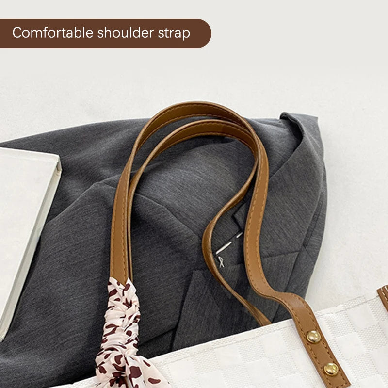Patchwork Contrast Color Handbag Women's Casual Fashion Tote Bag Large Capacity Single Shoulder Bag Women's Silk Scarf Bag