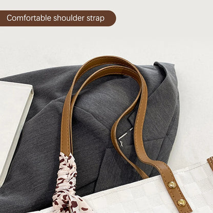 Patchwork Contrast Color Handbag Women's Casual Fashion Tote Bag Large Capacity Single Shoulder Bag Women's Silk Scarf Bag