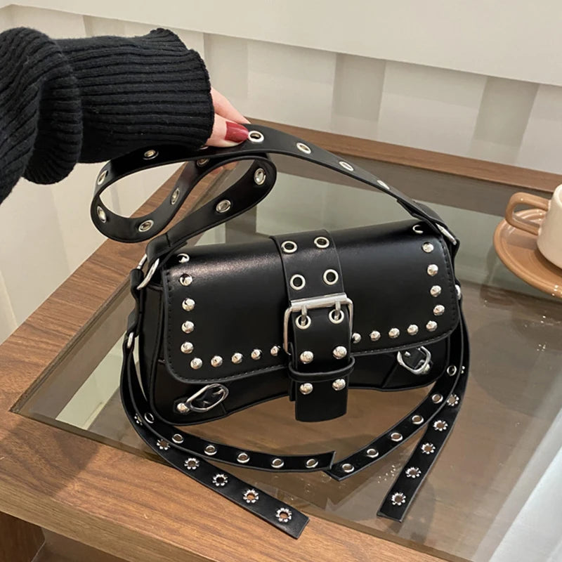 Shoulder Bag for Women Pink Underarm Bags PU Leather Crescent Bags with Rivet Small Y2k Purses Trendy Armpit Purse