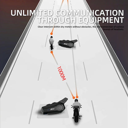 X1 Plus Motorcycle Bluetooth 1000M Intercom Helmet Headset For 2 Rider Intercomunicador Moto Waterproof Interphone Earphone