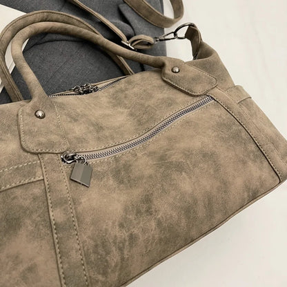 Retro Distressed Suede Texture Boston Hobo Bag Large Capacity Tote Handbag Shoulder Crossbody Bag for Women Daily Commute Trave