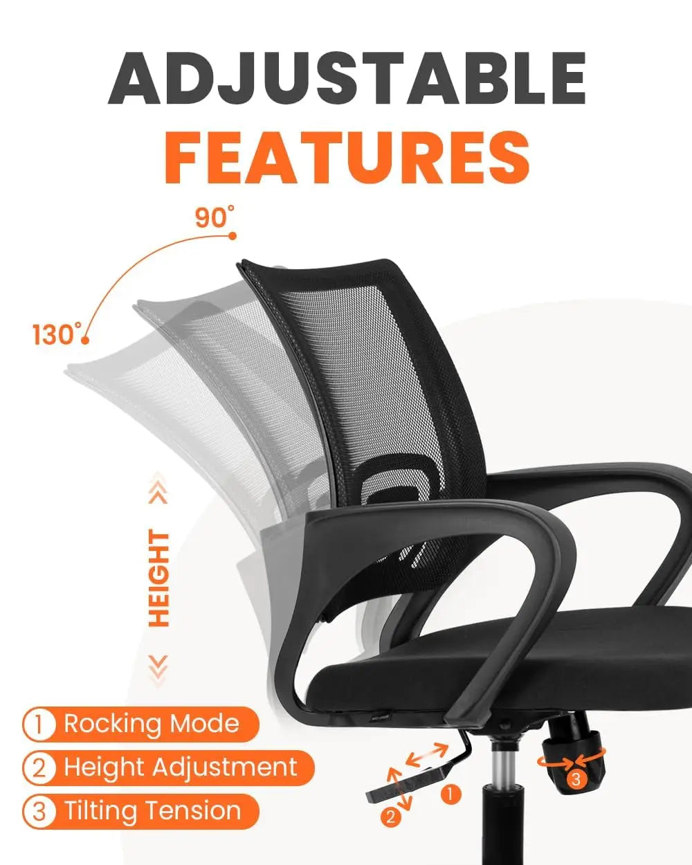Office Desk Computer Chair Ergonomic Mesh Gaming Mid Back Seat with Comfy Lumbar Support Adjustable Height Swivel, Customized