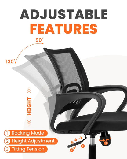 Office Desk Computer Chair Ergonomic Mesh Gaming Mid Back Seat with Comfy Lumbar Support Adjustable Height Swivel, Customized