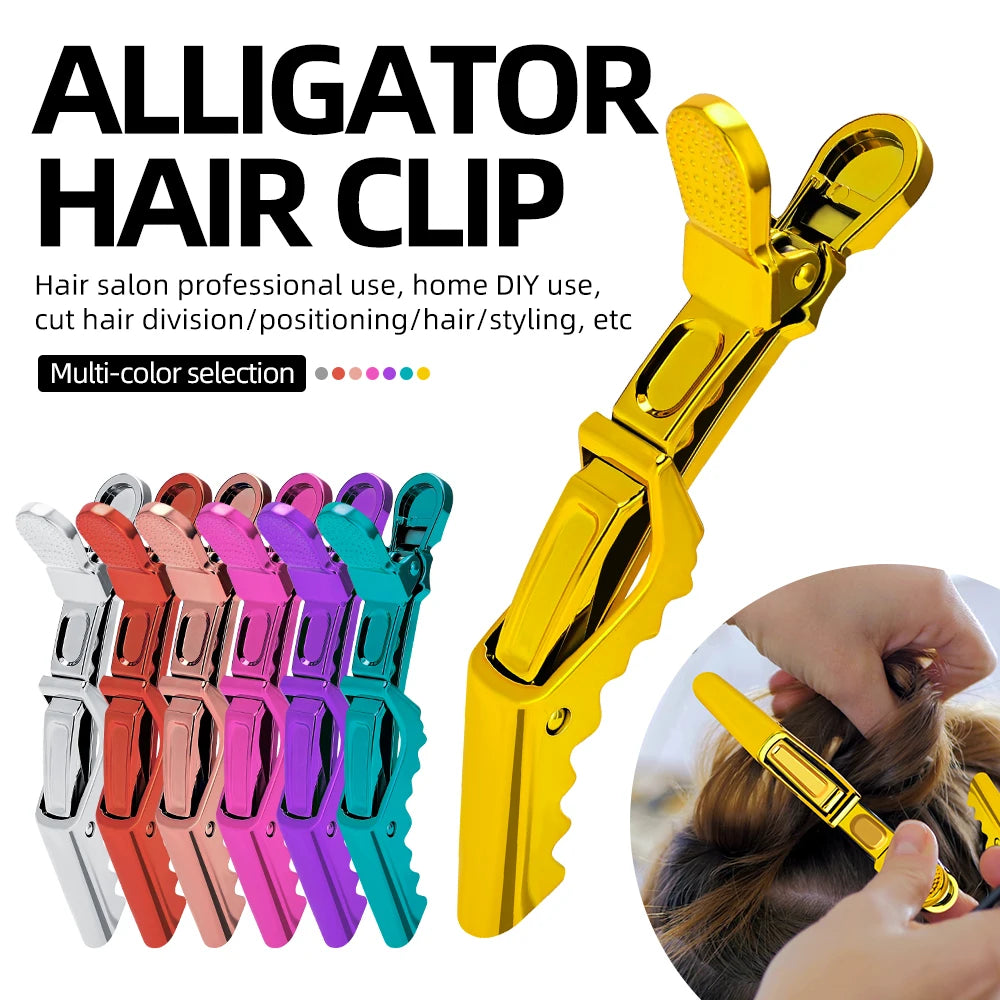 6pcs Crocodile Clip Plating Professional Hairdressing Perm Positioning Non-slip Clip Durable Portable Barber Shop Styling Tools