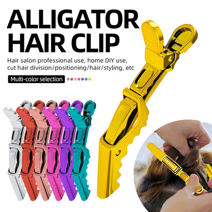 6pcs Crocodile Clip Plating Professional Hairdressing Perm Positioning Non-slip Clip Durable Portable Barber Shop Styling Tools