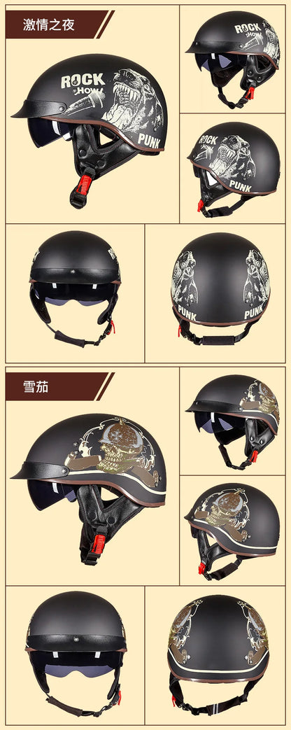 Retro Half Helmet Motorcycle Cruiser Helmet German Style Vintage Casco Moto Open Face Chopper Biker Pilot DOT Capacetes Para