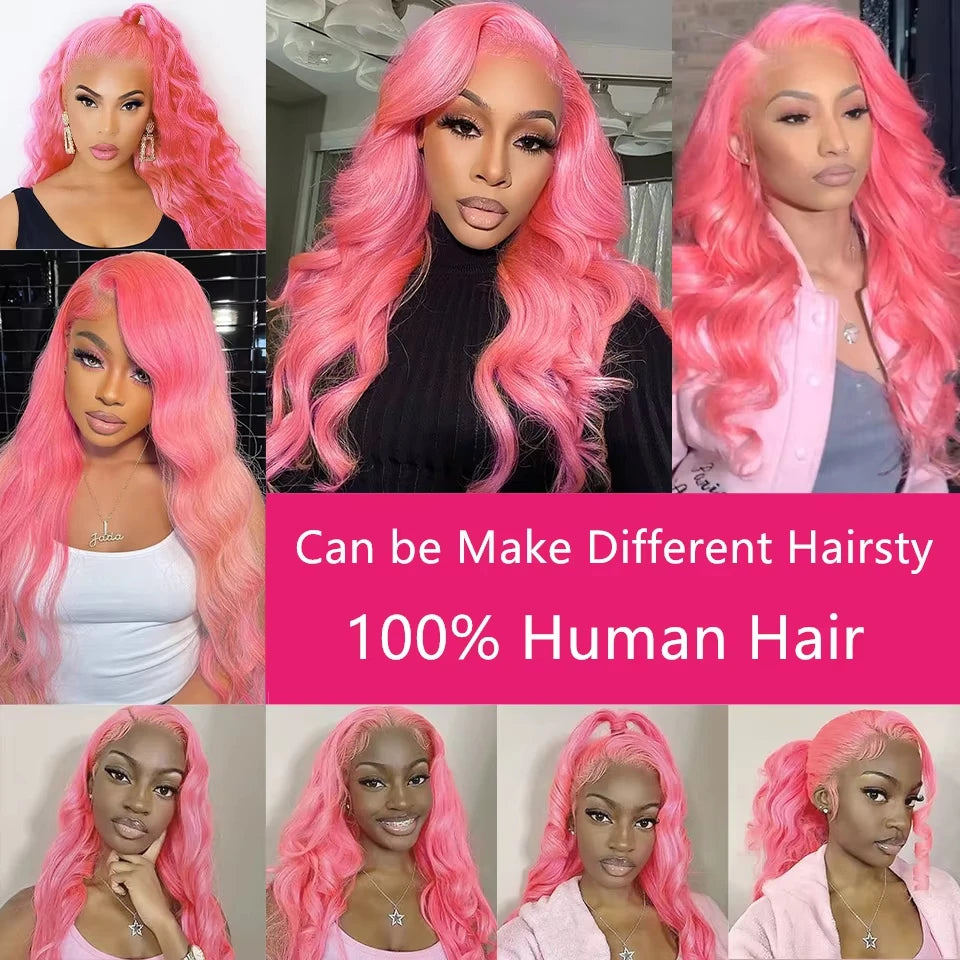 30 Inch Body Wave Pink 13x6 Hd Lace Frontal Human Hair Wig Light Pink Colored Human Hair Wigs 13x4 Hd Lace Front Wigs For Women