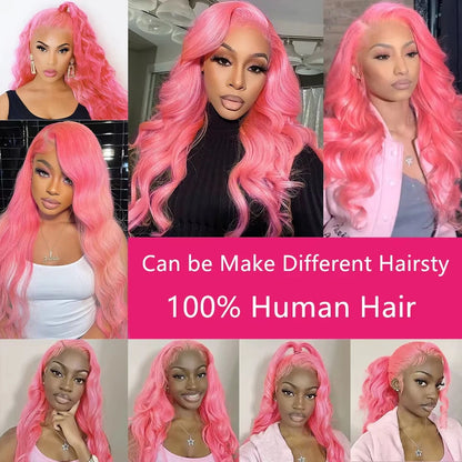 30 Inch Body Wave Pink 13x6 Hd Lace Frontal Human Hair Wig Light Pink Colored Human Hair Wigs 13x4 Hd Lace Front Wigs For Women