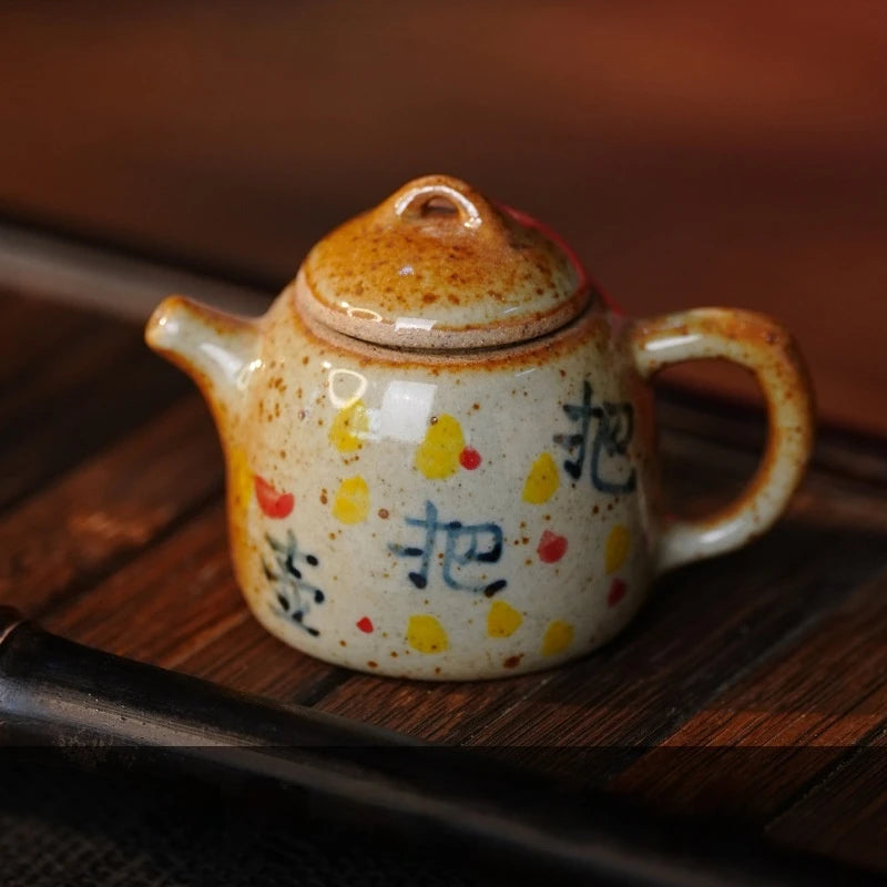 Mini Hand-Painted Ceramic Teapot Jingdezhen Hand- Pulled Tea Pet Micro Landscape Decorative Item Kitchen Dining Bar Essential